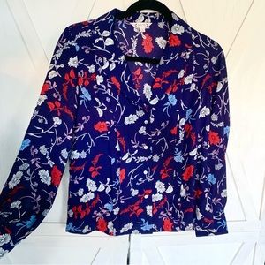 ❤️ Nanette Lepore Long Sleeve Floral n Front pin tuck blouse size XS/S